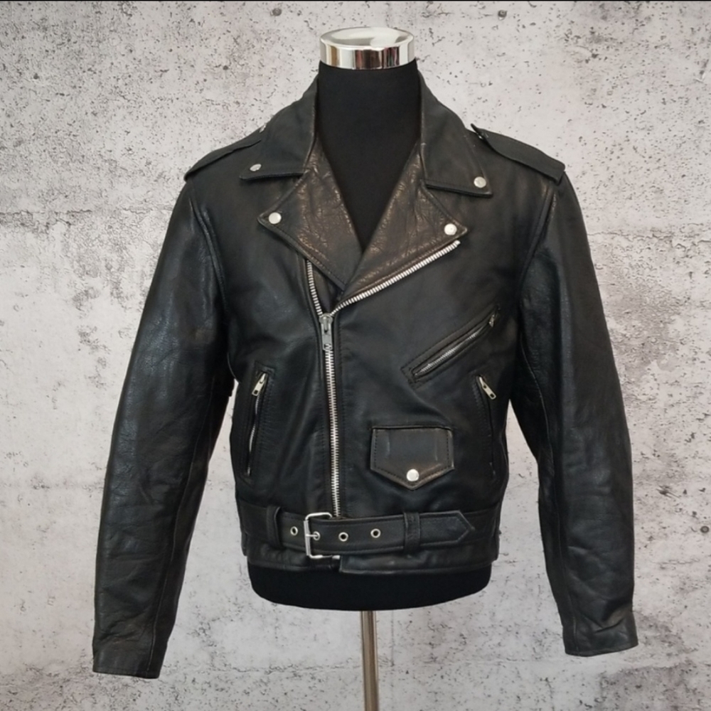VINTAGE 90'S Leather Moto Jacket 40 Black